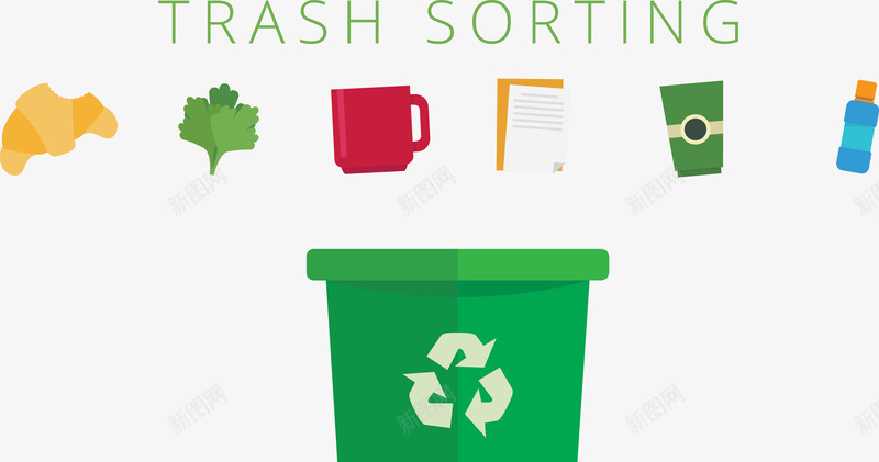 垃圾分类处理png免抠素材_新图网 https://ixintu.com 卡通 垃圾处理 循环 扁平化 环保 绿色
