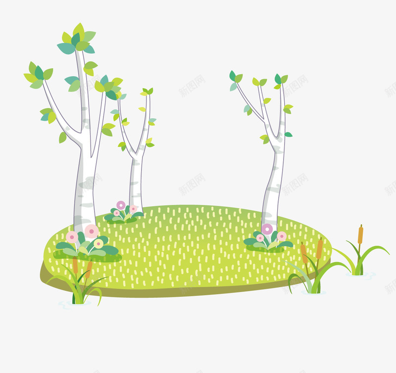 草坪水草和树木png免抠素材_新图网 https://ixintu.com 树 水草 花朵 草坪