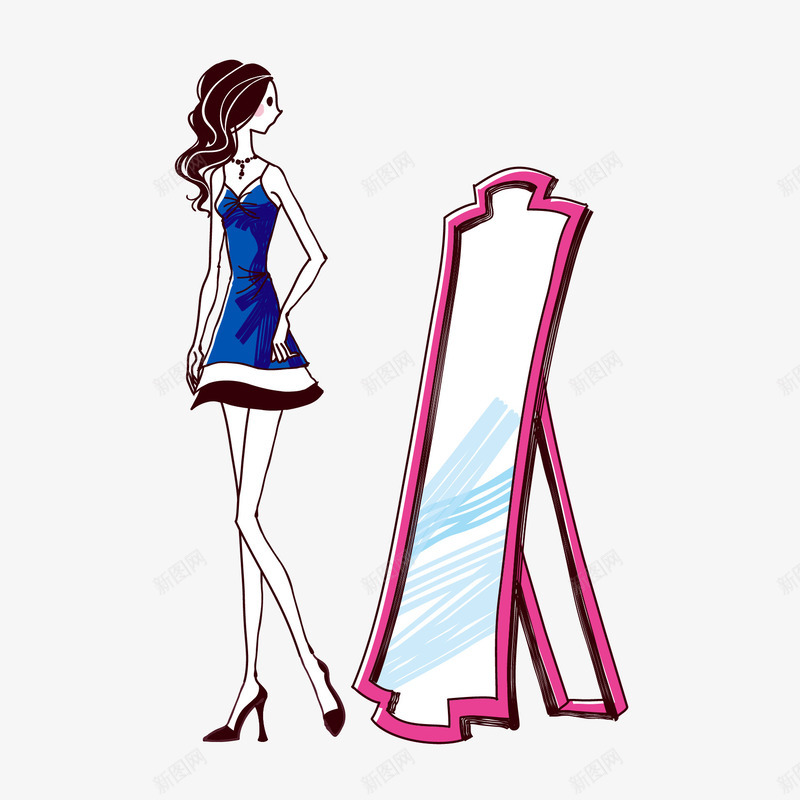 试衣服矢量图ai免抠素材_新图网 https://ixintu.com 卡通 手绘 时尚女性 生活 试衣服 镜子 韩国 矢量图