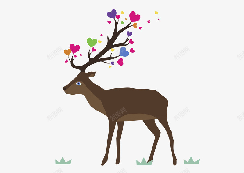 可爱的小鹿png免抠素材_新图网 https://ixintu.com 可爱 小草 棕色 跑得快 驯鹿 鹿角有小心心