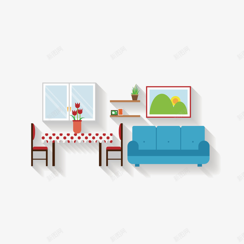 简洁客厅矢量图ai免抠素材_新图网 https://ixintu.com 客厅 室内 家居 设计 矢量图