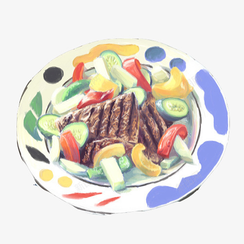 蔬菜牛排手绘画片psd免抠素材_新图网 https://ixintu.com 牛排 肉 蔬菜 黄瓜
