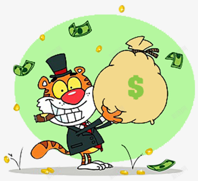卡通动物抱着钱袋子png免抠素材_新图网 https://ixintu.com 动物 卡通 商业 手握钱 握钱的手 经济 美元 金融 钱袋子
