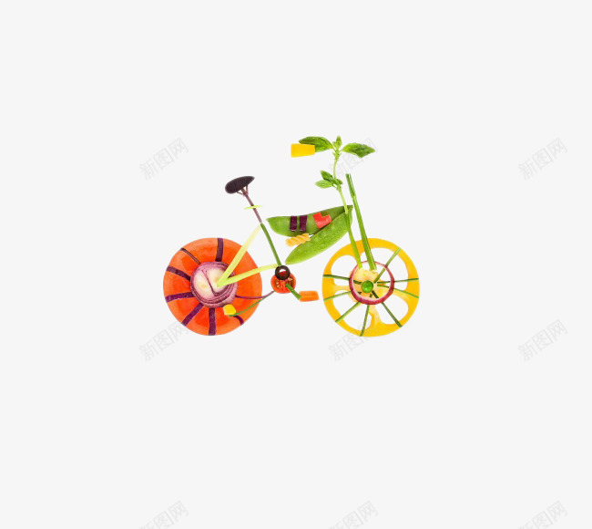 蔬菜水果拼图自行车png免抠素材_新图网 https://ixintu.com 拼图元素 水果拼图 绿色环保 自行车 蔬菜拼图