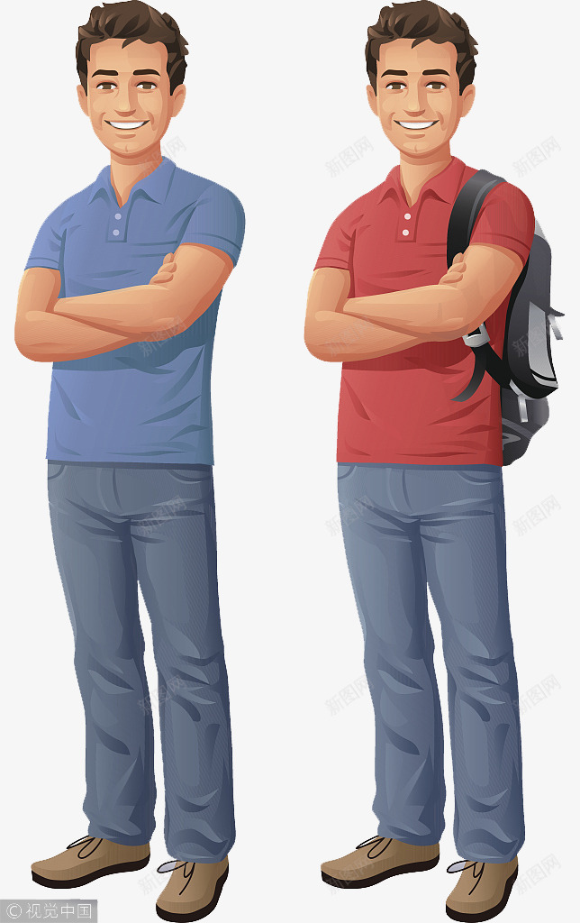 双手抱胸穿T恤的男人png免抠素材_新图网 https://ixintu.com 人物插图 卡通人物 双人抱肩 双手抱胸 男人 穿T恤 背包