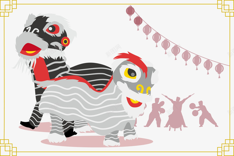 中国式庆祝png免抠素材_新图网 https://ixintu.com 敲锣打鼓 舞狮 闹元宵 除夕