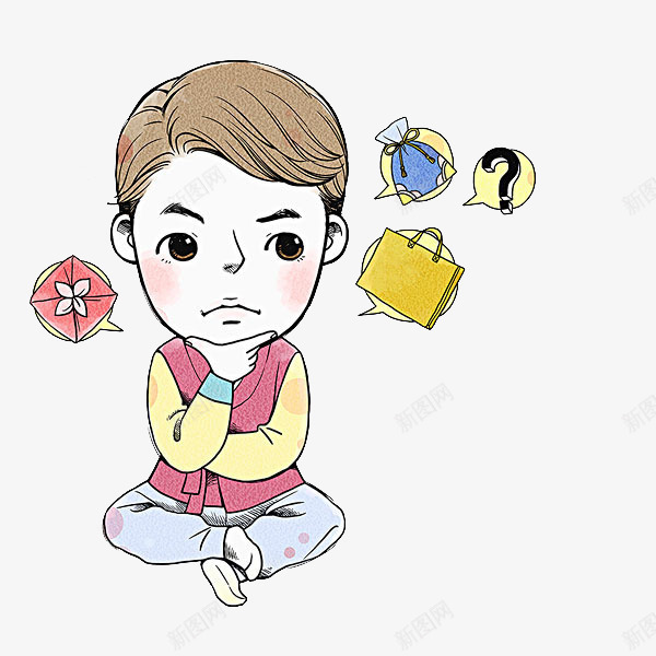 思考的男人png免抠素材_新图网 https://ixintu.com 卡通 帅气的 思考的 手绘 男人 礼物