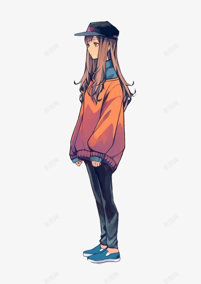 长发动漫女生png免抠素材_新图网 https://ixintu.com 女生 帽子 手绘 长发
