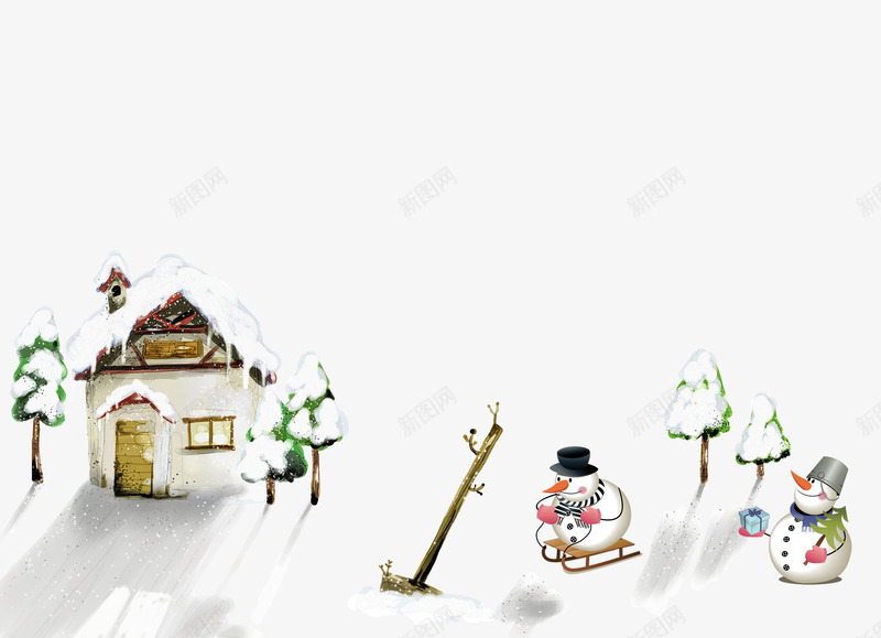 屋顶雪铁锹雪人psd免抠素材_新图网 https://ixintu.com 灞嬮闆 鍐 閾侀敼 闆