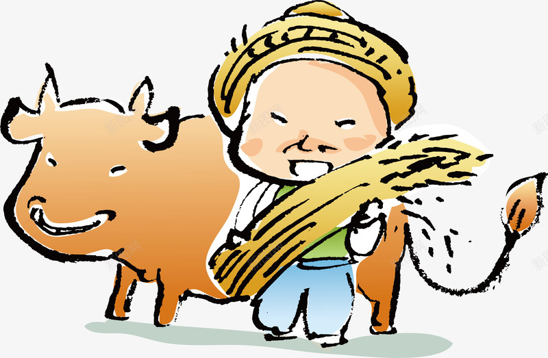 水墨耕牛收获png免抠素材_新图网 https://ixintu.com 中国风 书法 古风 快乐童年 房屋 扑蝴蝶 收果实 水墨画耕牛收获 水彩 洗澡 牛耕田 绿树 耕牛 西瓜棚 踏青