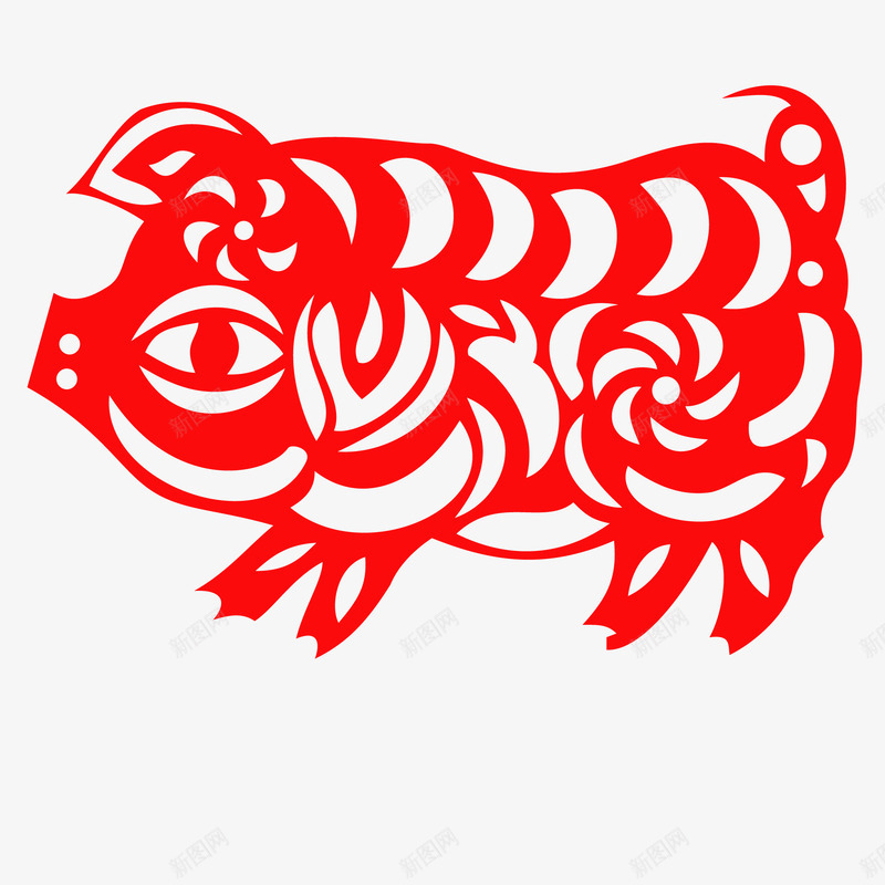 猪年喜庆红色剪纸图矢量图ai免抠素材_新图网 https://ixintu.com 剪纸 吉祥 吉祥如意 喜庆 春节 猪 猪年 福字 红色剪纸 矢量图