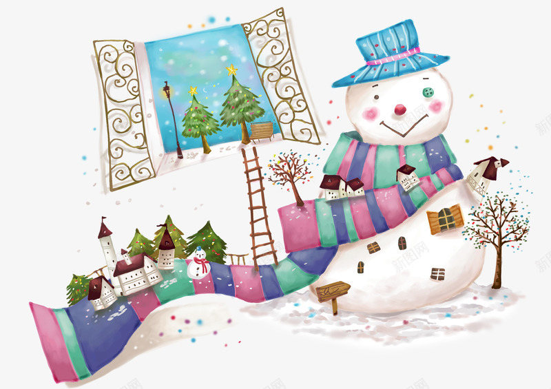 个性雪人围脖上的房子png免抠素材_新图网 https://ixintu.com 冰雪球 围脖 房子 窗户 雪人 雪球雪人