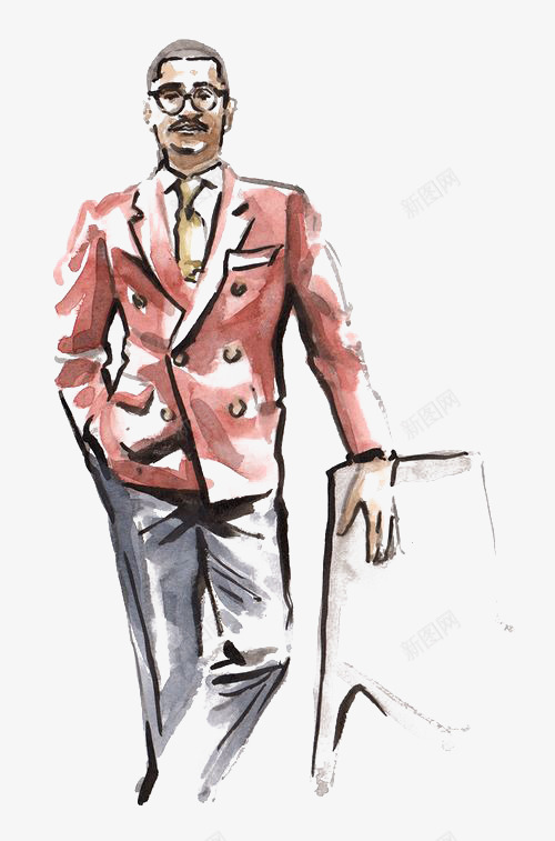 水彩西服png免抠素材_新图网 https://ixintu.com 卡通 手绘 插画 水彩 男人 西服