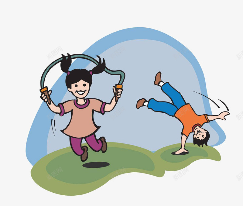卡通草坪上的人物png免抠素材_新图网 https://ixintu.com 人物 卡通 草坪上的 跳绳