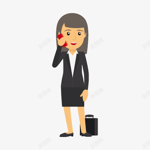 打电话的女孩png免抠素材_新图网 https://ixintu.com 公文包 卡通 女士 手绘 打电话