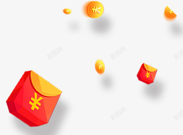 红色漂浮金币红包png免抠素材_新图网 https://ixintu.com 促销 压岁钱 活动 福利 立体红包 红色红包 金币