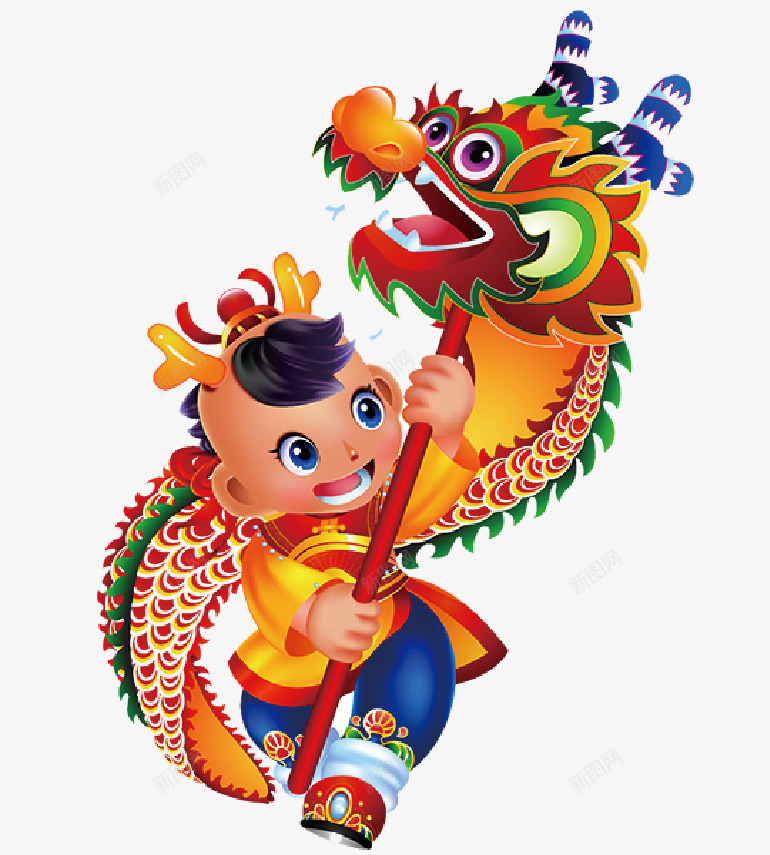 新年舞龙童子图png免抠素材_新图网 https://ixintu.com 新年 春节 欢庆中国年 欢度新春 狗年迎新 舞龙童子png免抠图