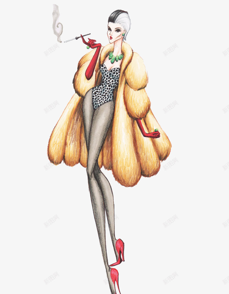 时尚女装手绘稿png免抠素材_新图网 https://ixintu.com 创意服装设计 手绘时尚女装 时装设计插画