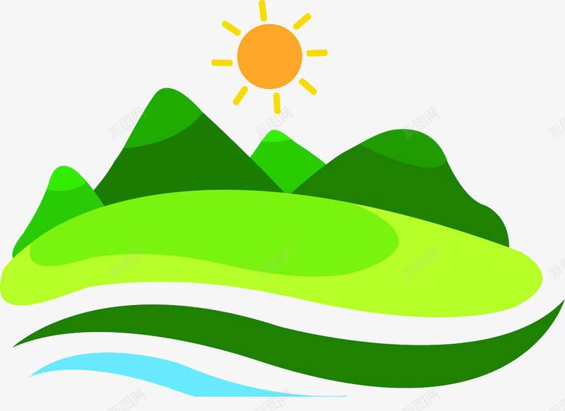 风景如画png免抠素材_新图网 https://ixintu.com 太阳 环境 绘画 绿色 青山