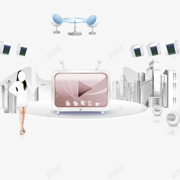 网页创意科技商务元素png免抠素材_新图网 https://ixintu.com 人物 简约 视频播放器