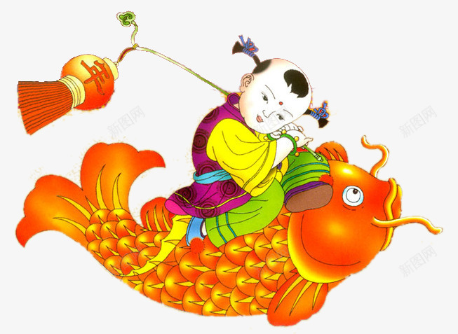 鲤鱼娃娃png免抠素材_新图网 https://ixintu.com 中国福娃 中国风插画 儿童年画 吉祥人物 新年春节
