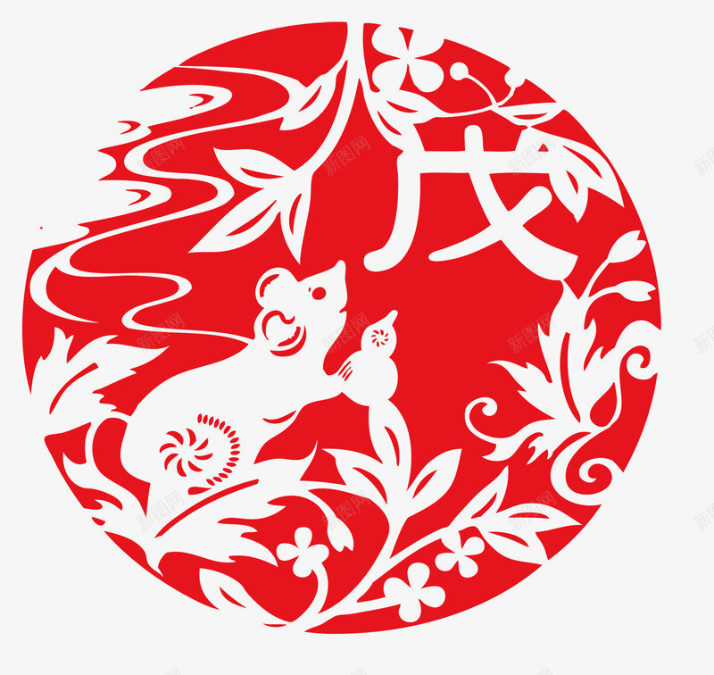 卡通鼠年红色传统剪纸png免抠素材_新图网 https://ixintu.com 剪纸 窗花 鼠年 鼠年剪纸 鼠年窗花