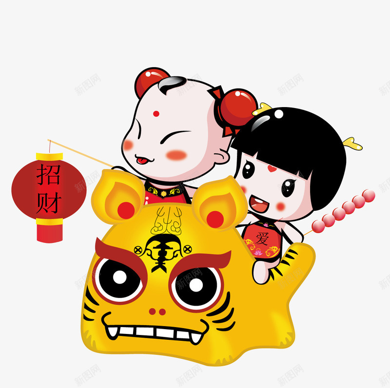 骑在老虎身上的招财童子png免抠素材_新图网 https://ixintu.com 招财 春节 童子 老虎 身上
