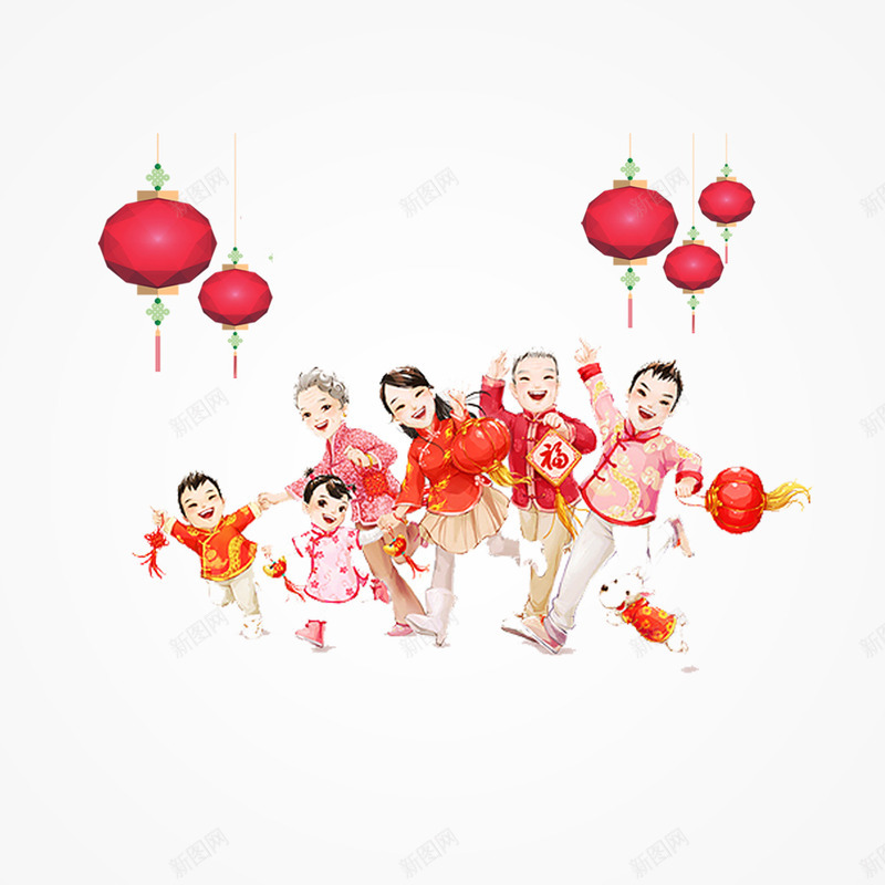全家团圆psd免抠素材_新图网 https://ixintu.com 全家团圆 其乐融融 新年 春节 灯笼