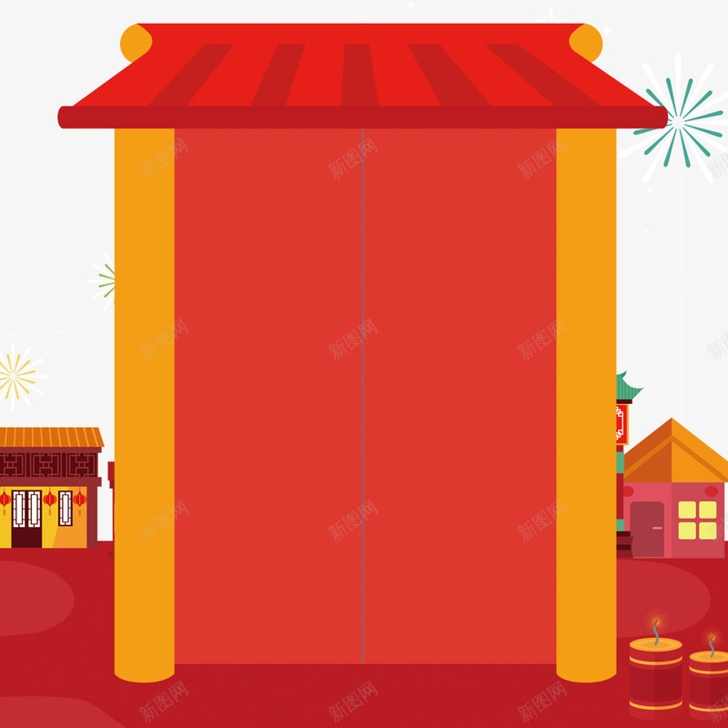 春节喜庆大门装饰背景psd免抠素材_新图网 https://ixintu.com 中国风 喜庆 大门 春节 狗年 红色 装饰背景 过年