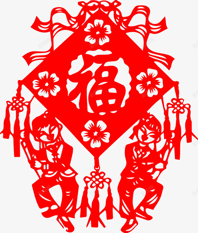 红色狗年剪纸元素png免抠素材_新图网 https://ixintu.com 剪纸 商务 庆祝 方形 春节 狗年 福字 红色 花朵