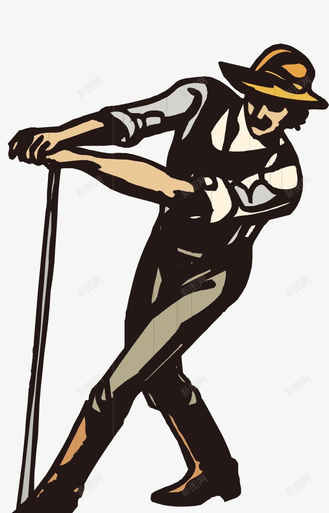 卡通手绘彩色戴草帽干活男人png免抠素材_新图网 https://ixintu.com 卡通的人物 彩色的男人 戴草帽的男人 手绘的男人