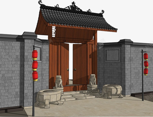 古代围墙深色大气门房png免抠素材_新图网 https://ixintu.com 企业宣传 厚重大气 古代围墙 古老围墙 地产行业 展示图 深色