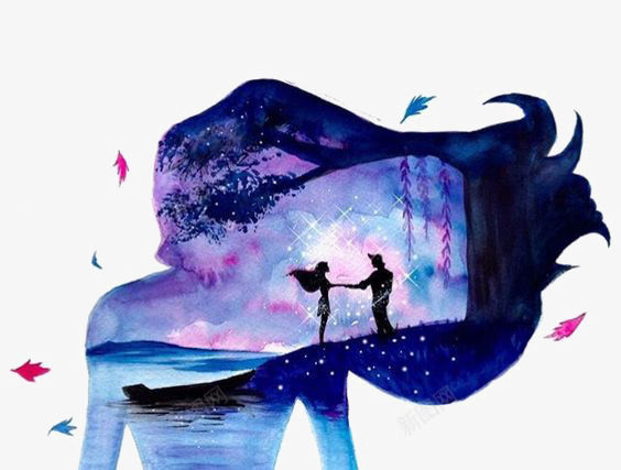 创意星空女生长发png免抠素材_新图网 https://ixintu.com 创意 夜空 星空 深蓝色 长发女生