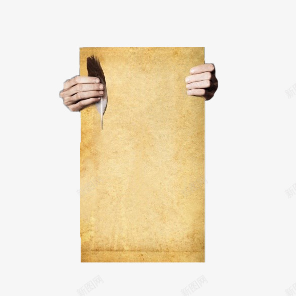 做旧黄色纸笔png免抠素材_新图网 https://ixintu.com 书写工具 做旧 手 纸张 羽毛笔 黄色