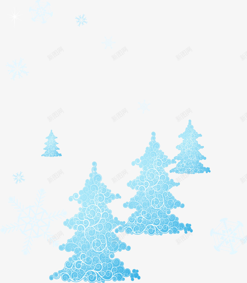 雪景圣诞树元素png免抠素材_新图网 https://ixintu.com 下雪 圣诞节 蓝色 雪花