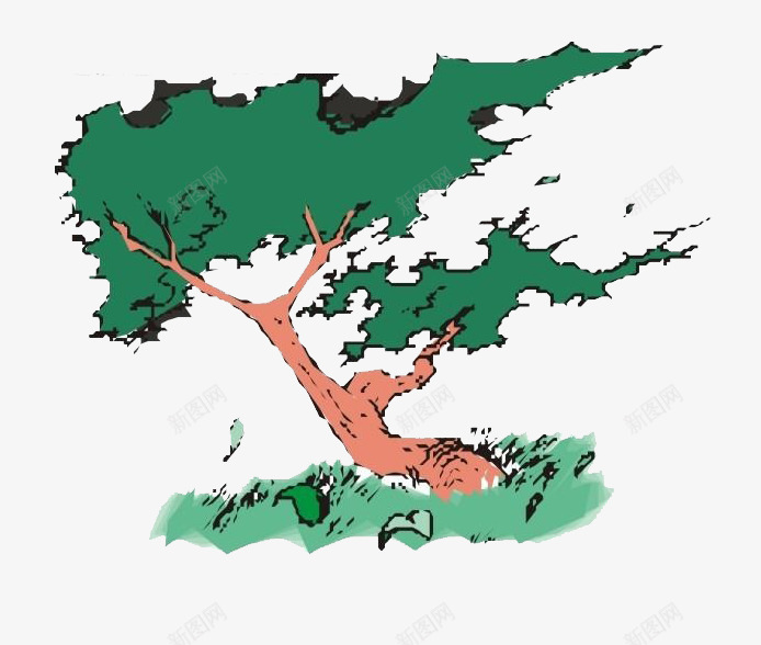 狂风吹散大树png免抠素材_新图网 https://ixintu.com 免抠 大树 手绘 树叶 狂风 红色 绿色