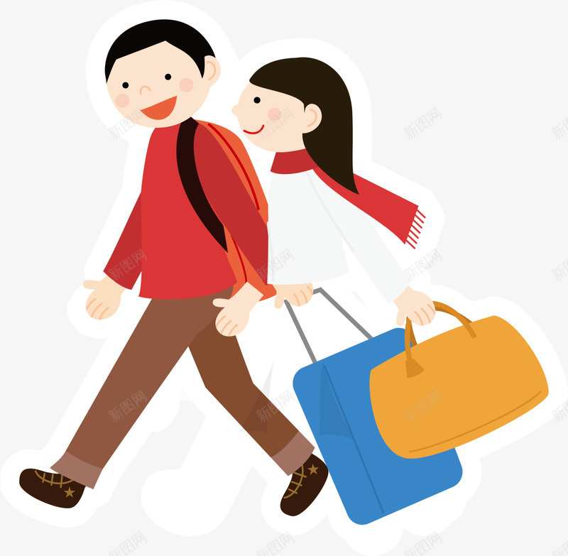 卡通新春带女朋友回家png免抠素材_新图网 https://ixintu.com 卡通人物 带女朋友回家 新年 新春 春节 装饰图案