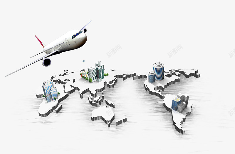 立体世界地图飞机png免抠素材_新图网 https://ixintu.com 创意 科技 立体地图 飞机