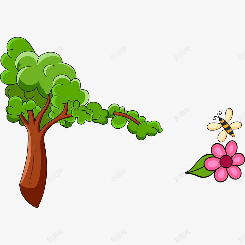 卡通儿童涂鸦植物png免抠素材_新图网 https://ixintu.com 卡通 大树 树木 涂鸦 花 蜜蜂
