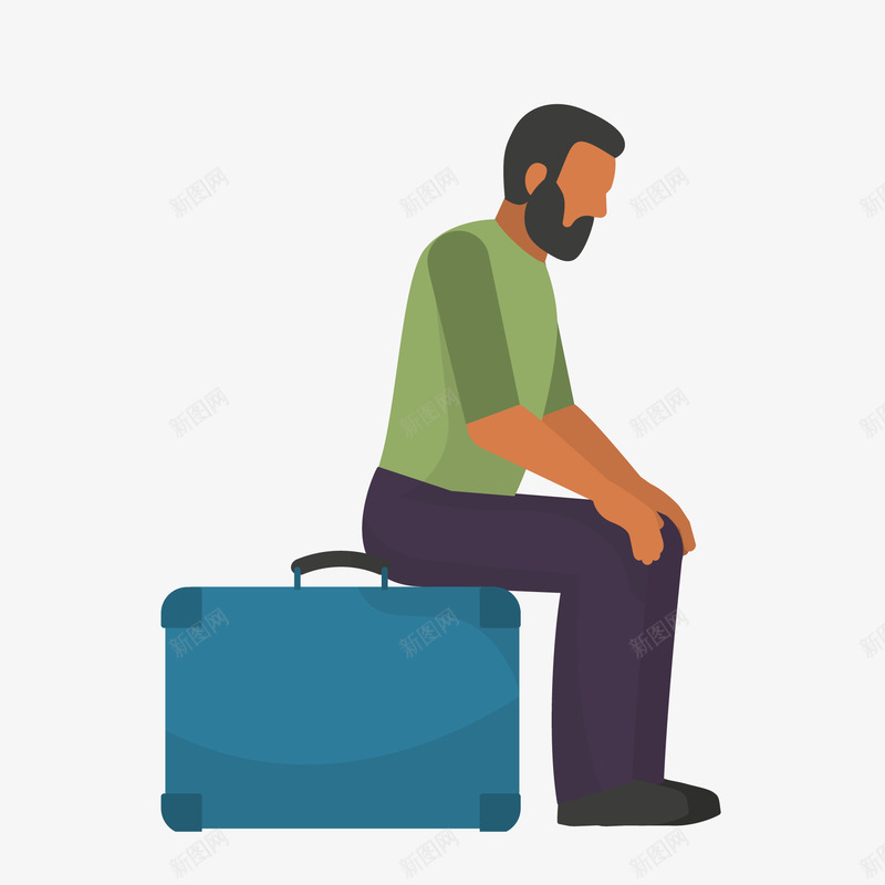 坐在行李箱上的人物png免抠素材_新图网 https://ixintu.com 人物设计 出游 卡通 春节回家 春运 行李箱