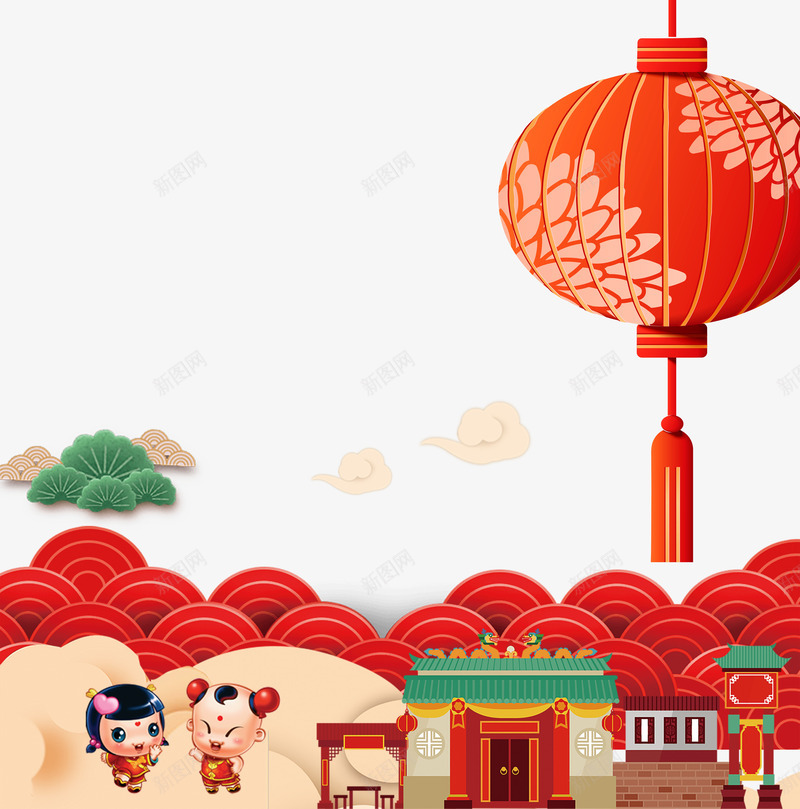 节日喜庆背景psd分层图png免抠素材_新图网 https://ixintu.com 卡通人物 卡通手绘古建筑 古建筑手绘图 喜迎新春 恭贺新禧 欢庆春节 灯笼 祥云 节日喜庆背景 辞旧迎新