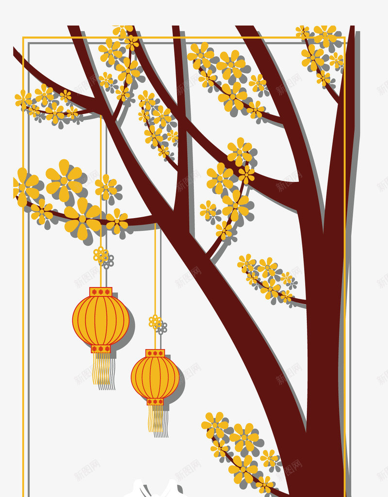 梅花树枝春节竖副矢量图ai免抠素材_新图网 https://ixintu.com 中国风 春节竖副 梅花 梅花树枝 矢量png 竖副 矢量图