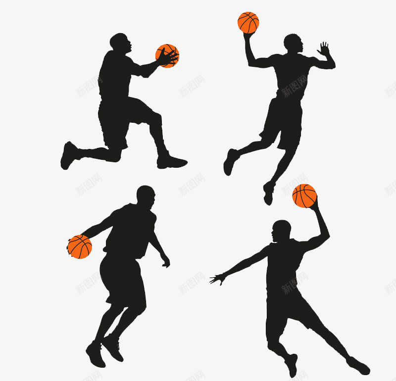 4款篮球男子剪影png免抠素材_新图网 https://ixintu.com 人物 剪影 男子 篮球 运动 运动员