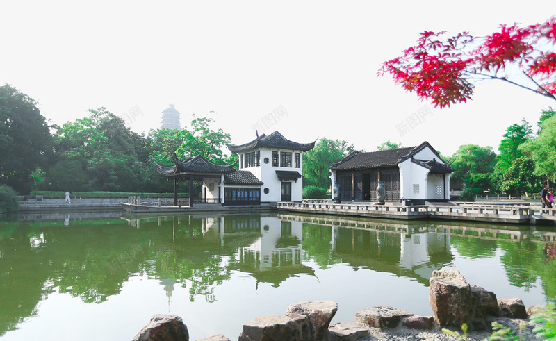 常州红梅公园河景图psd免抠素材_新图网 https://ixintu.com 冬日雪景 城市街景 旅游风景