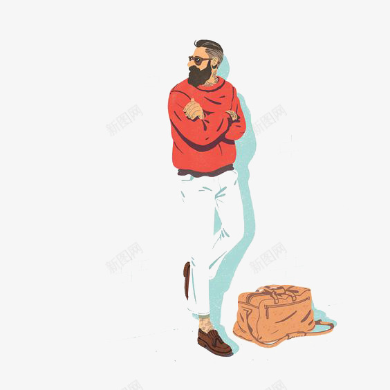 帅气的男人png免抠素材_新图网 https://ixintu.com 卡通 大叔 手绘 插画 欧美 靠墙