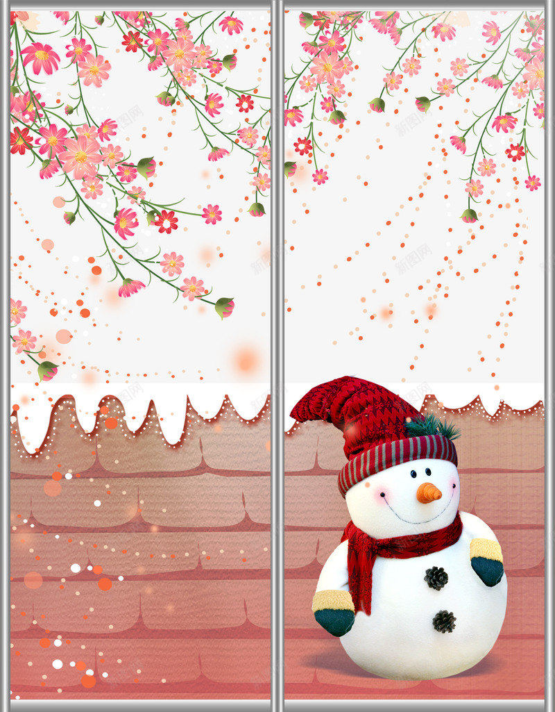 灿烂小花雪人移门图案png免抠素材_新图网 https://ixintu.com 图案 小花 滑雪人 移门图案 雪人