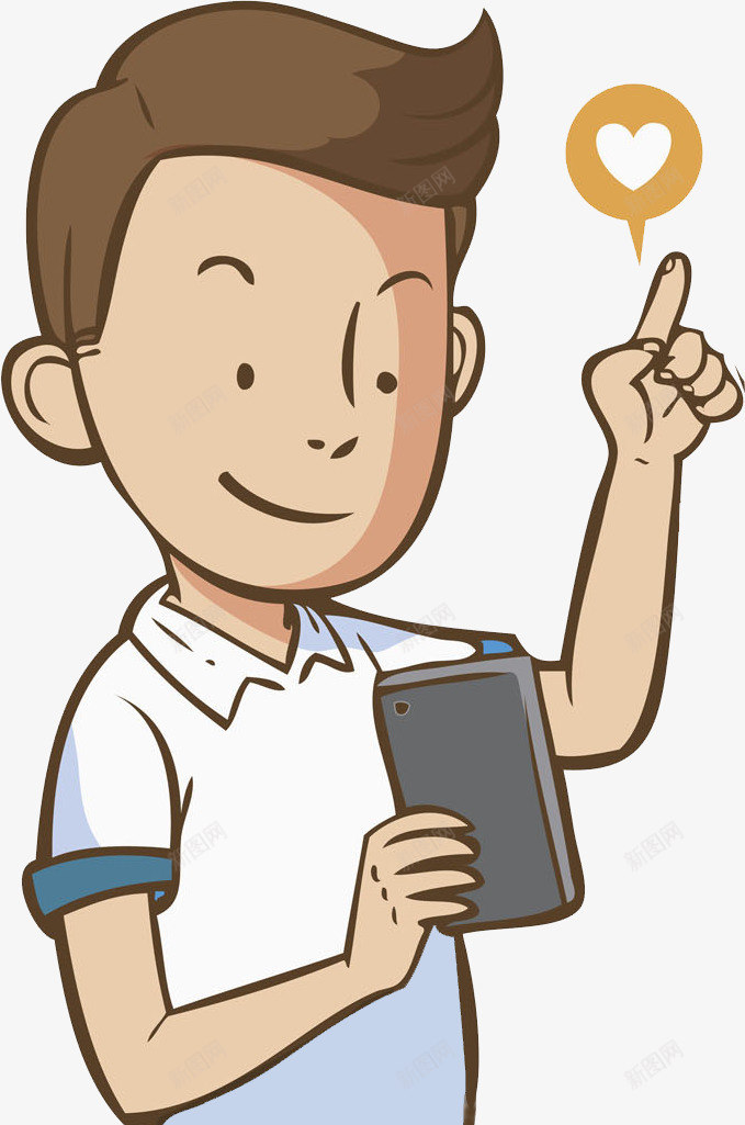 拿手机的男人png免抠素材_新图网 https://ixintu.com 卡通 帅气的 手机 爱心 男人 白T恤 短发 精神