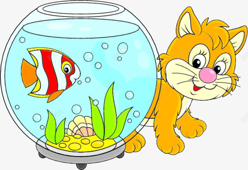 鱼缸旁边的小黄猫png免抠素材_新图网 https://ixintu.com 动物 卡通 喂养 宠物 小猫 小猫咪 猫 猫咪 猫咪胡子 胡子 胡须 跳到大鱼缸 鱼缸