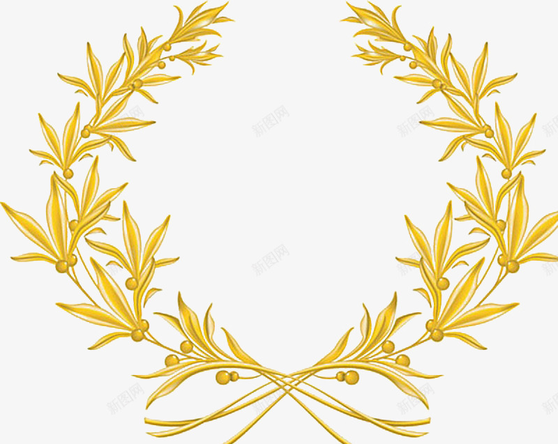 橄榄枝边月桂花环png免抠素材_新图网 https://ixintu.com 奢华 橄榄枝 装饰 金色