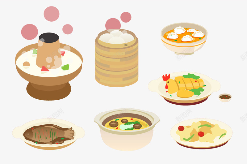手绘丰盛年夜饭图png免抠素材_新图网 https://ixintu.com 丰盛的 卡通 团圆 场景 年夜饭 火锅 聚餐